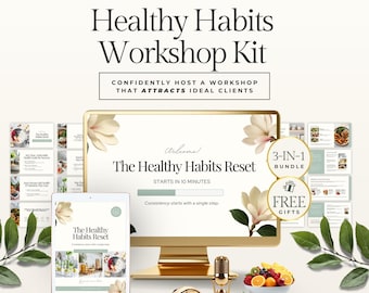 New Year Healthy Habits Reset Workshop | Canva Slide Deck + Coach Guide + Client Guide for Wellness & Nutrition Coaches | Habit Change Tools