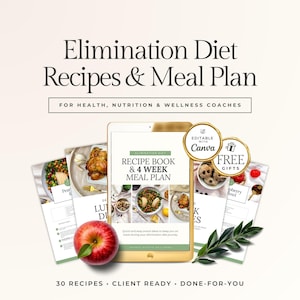 Gut Health Elimination Diet Recipe Book & Meal Plan + Fully Customizable Canva Templates for Coaches, Dietitians, and Health Professionals