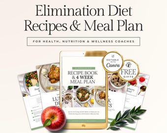 Gut Health Elimination Diet Recipe Book & Meal Plan + Fully Customizable Canva Templates for Coaches, Dietitians, and Health Professionals