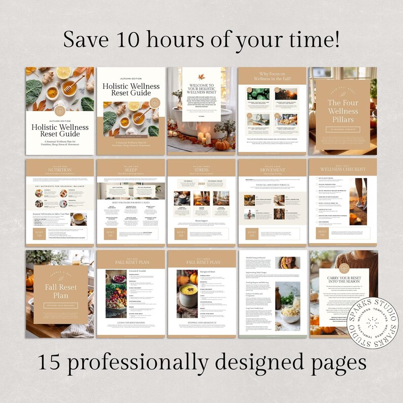 Holistic Health Coaching Ebook Template – Fall Wellness Reset Guide & Workbook, Canva Template for Coaches, Seasonal Client Handout