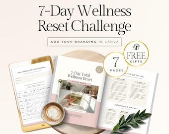 7 Day Wellness Reset Challenge Canva Template for Nutrition Coaches, Client Detox Program, Meal Plan, Habit Tracker & Wellness Guide