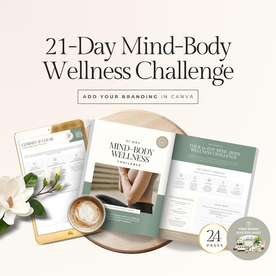 21-Day Mind-Body Holistic Wellness Challenge Canva Template for Coaches, Gut Health, Holistic Nutrition, Movement & Vitality Reset Program