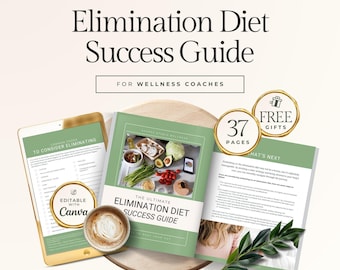 Guía para el cliente sobre la dieta de eliminación, guía para la salud intestinal, plantilla editable de Canva para asesores de salud, folletos de nutrición, sensibilidad alimentaria