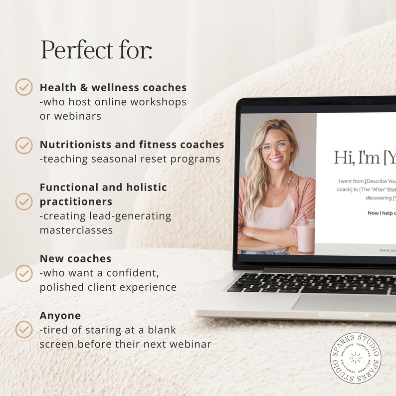 Webinar Slide Deck for Health & Wellness Coaches - Canva Masterclass Template for Online Workshops, Coaching, Courses Presentations Webinars