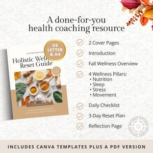 Holistic Health Coaching Ebook Template – Fall Wellness Reset Guide & Workbook, Canva Template for Coaches, Seasonal Client Handout