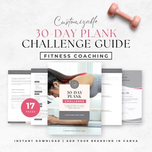 30-Day Plank Challenge Guide, Core Workout Routine Printable, Fitness Coach Personal Trainer Canva Template, 30-Day Workout Challenge, 112YJ