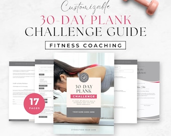 30-Day Plank Challenge Guide, Core Workout Routine Printable, Fitness Coach Personal Trainer Canva Template, 30-Day Workout Challenge, 112YJ