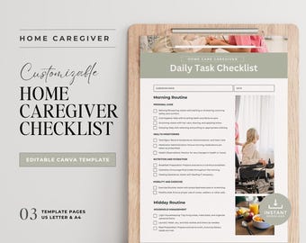 Caregiver Daily Log, Printable Home Health Care Checklist, Senior Care Planner, Daily Task Tracker for Elderly, Personal Care Schedule