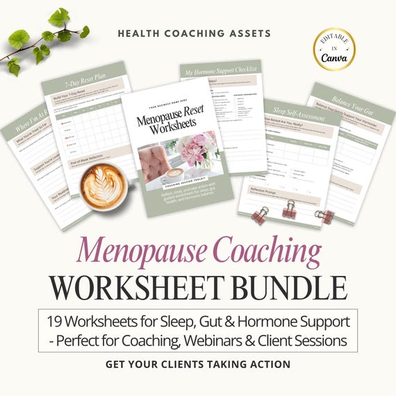 Menopause Worksheets - Canva Templates - Hormone Health - Symptom Tracker - Coaching Toolkit - Perimenopause Support - Client Resource
