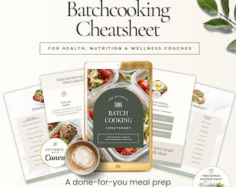 Meal Prep & Batch Cooking Guide | Editable Canva Template for Health, Nutrition and Fitness Coaches | Done-for-You Client Resource