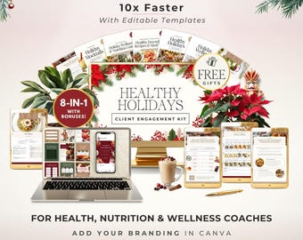 Holiday Challenge and Meal Plan Canva Templates | Health Coach Bundle | Nutrition Guide, Christmas Instagram Posts, Social Media Templates