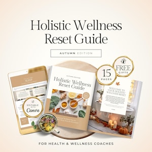 Ganzheitlicher Wellness-Reset-Leitfaden Canva Template für Coaches | Herbst Saison Ernährung Schlaf Stress Bewegung Klient Ressourcen