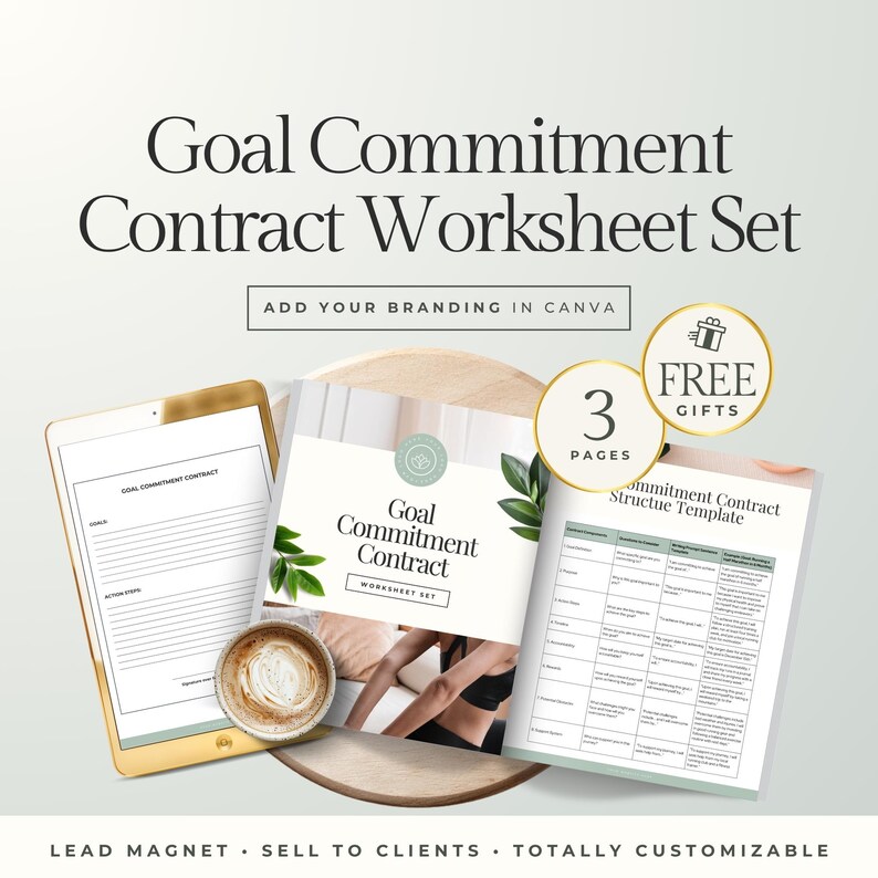 Commitment Worksheet.pdf Editable Goal Commitment Contract Worksheet Canva Template for Health ...