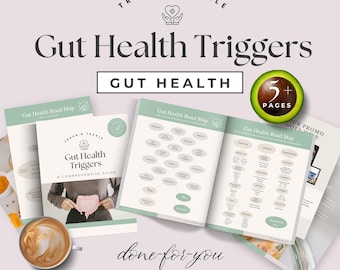 Identify Gut Triggers eBook, Gut Health Guide to Wellness, Gut Health Roadmap, Customizable Canva Template for Nutrition Coaches, 36FYBJ