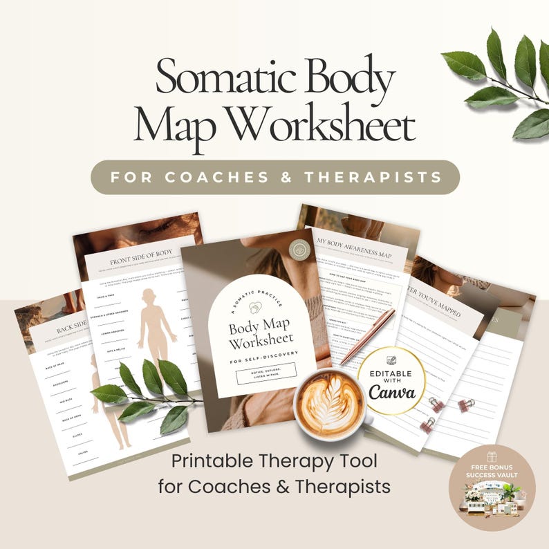 Somatic Body Map Worksheet Canva Template for Coaches, Nervous System ...