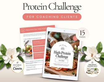 30 Day High Protein Challenge Canva Template, Nutrition Coach Client Resource, Printable Protein Tracker, Fitness Challenge Guide Editable