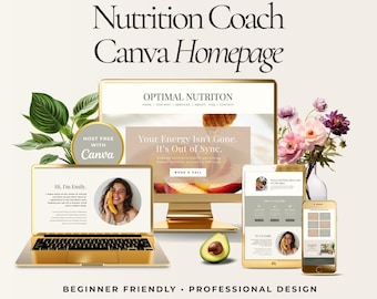 Nutrition Coach Website Template, Health & Wellness Canva Homepage, Dietician Nutrition Business Editable Website Template
