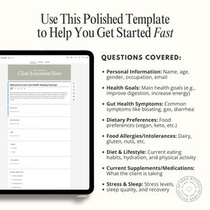 Health Coach Client Intake Form - Gut Health Assessment Google Form - Holistic Nutrition Coaching Template - Functional Medicine Questionnaire