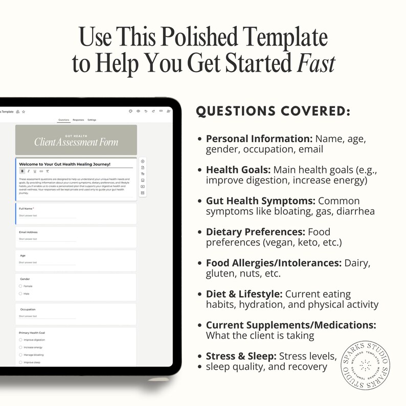 Health Coach Client Intake Form - Gut Health Assessment Google Form - Holistic Nutrition Coaching Template - Functional Medicine Questionnaire