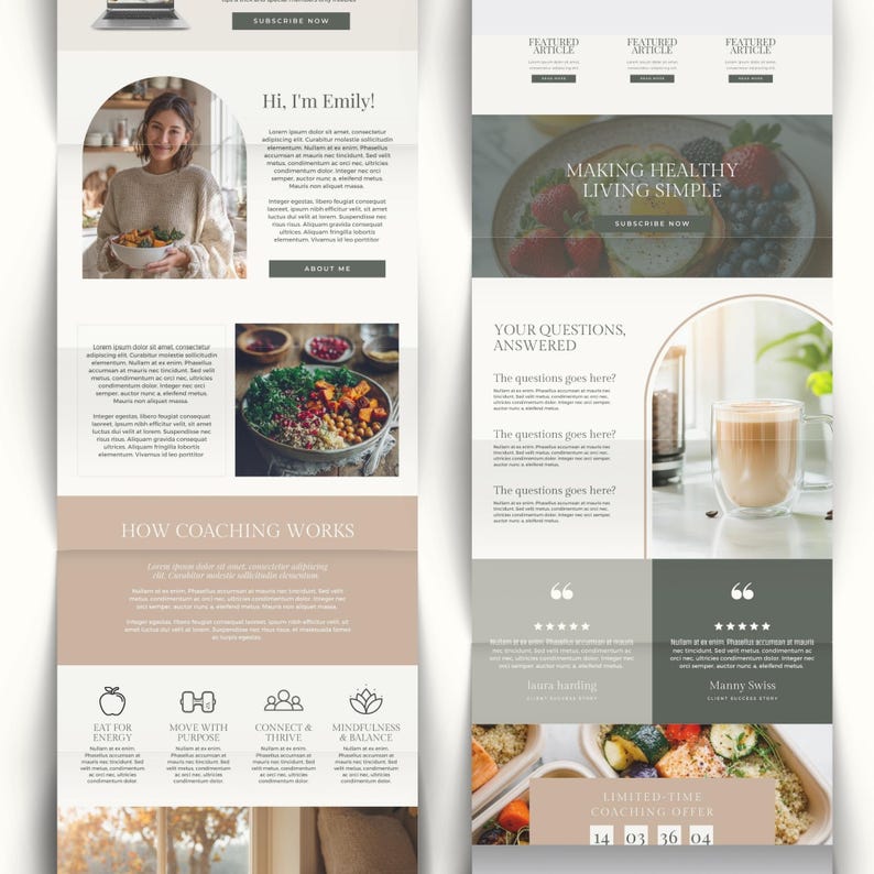 Health Coach Website Template | Wellness Website Canva Design for Holistic Coaches, Nutritionists, Therapy, Spiritual & Life Coaching