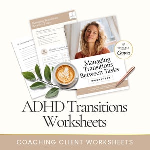 Task Transition Coaching Worksheet Canva Template, Executive Function Coaching Tool, Productivity & Time Management Client Resource