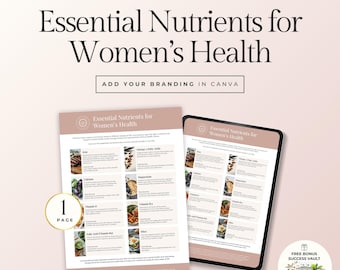 Guia de Nutrição para a Saúde da Mulher - Modelo Canva, Material de Apoio para Clientes sobre Nutrientes Essenciais para Coaches de Saúde e Bem-Estar, Recurso Editável para Coaching