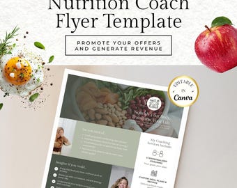 Plantilla de volante de Canva para coach de nutrición, volante de coach de nutrición, volante de coach de salud, volante de bienestar editable, volante de marketing para empresas de coaching