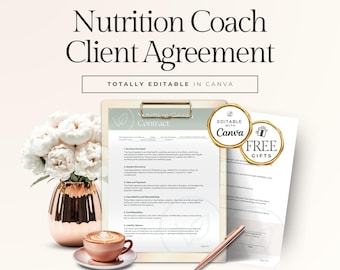 Nutrition Coach Client Agreement Canva Template, Health Coaching Contract, Editable Coaching Agreement for Wellness Coaches