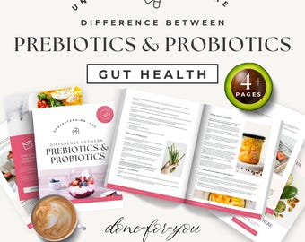 Gut Health Prebiotics vs Probiotics Ebook Handout, Customizable Gut Health Guide Lead Magnet Template for Nutrition Health Coaches, 160FYBJ
