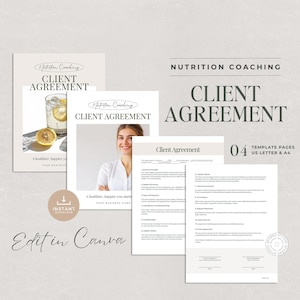 Nutrition Coach Client Contract Template: Editable Agreement (Canva, US Letter & A4)