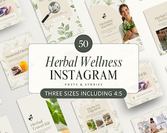 50 Herbal Wellness Social Media Templates, Done for you Herbalist Content Instagram Post Canva Templates for Holistic Practitioners, 341JK