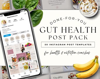 Gut Health Instagram Templates: Nutrition Coach Canva Posts (Digital Download)