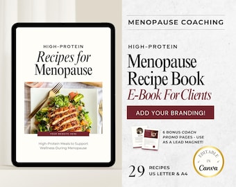 Modèle de livre électronique de recettes riches en protéines pour la ménopause - Aimant en plomb modifiable en toile pour coachs en santé holistique - Guide de nutrition de l'équilibre hormonal