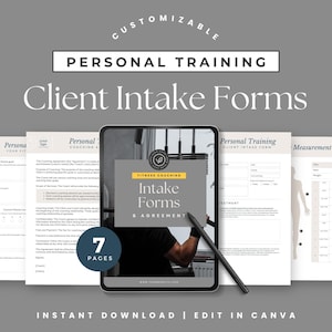 Male Personal Trainer Client Intake Forms Bundle, Customizable Contract Agreement, Canva Template For Fitness Coaching Training, 335XIZW
