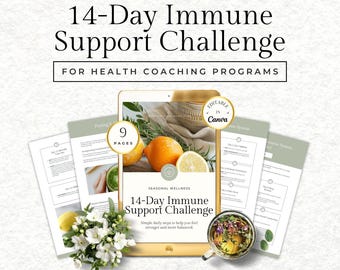 Ernährungs Herausforderung CanvaTemplate, 14-Tage-Gesundheits-Challenge, Anleitung zur Stärkung des Immunsystems, Gesundheitscoach-Lead-Magnet, Wellness-Coaching-Ressource