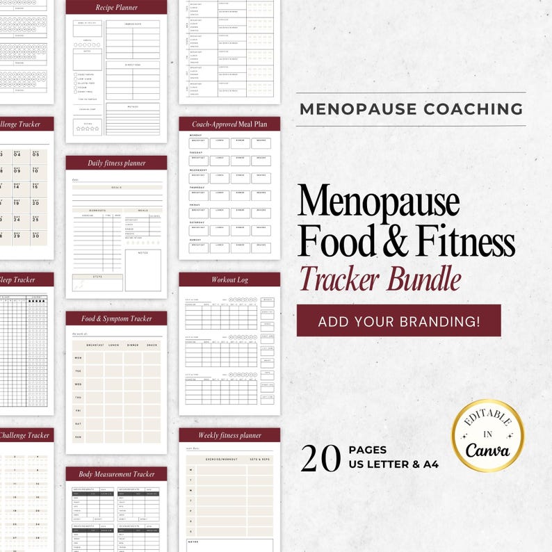 Wellness Tracker for Women - Menopause Coaching Planner - Habit Tracker - Symptom Log - Printable Fitness Tracker Bundle - Hormone Health