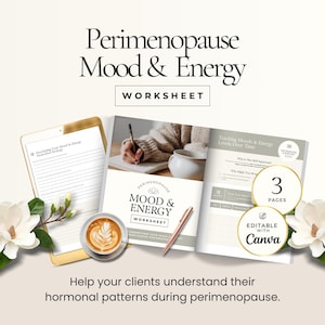 Perimenopauze Symptom Tracker Canva-sjabloon voor coaches, menopauze Mood and Energy Tracker-werkblad, hulpmiddel voor coaching op het gebied van hormoongezondheid