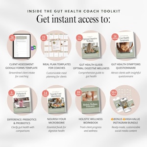 Gut Health Coach Bundle, Gut Health Guide Lead Magnet, Nutrition Coach Client Forms, Meal Plan Templates, Instagram Post  Templates, Canva