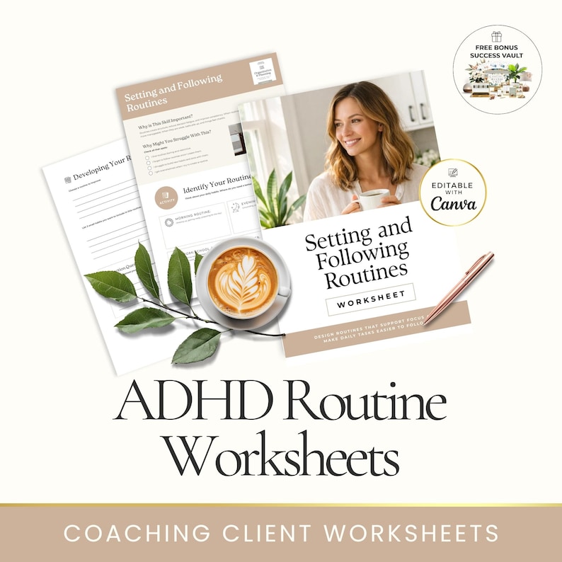 Executive Function Worksheets Canva Template for Coaches, ADHD Routine ...