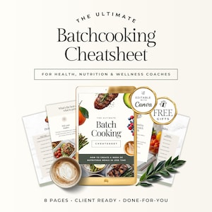 Przewodnik po przygotowywaniu posiłków i gotowaniu w partiach | Edytowalny szablon Canva dla trenerów zdrowia, żywienia i fitnessu | Gotowy zasób dla klienta