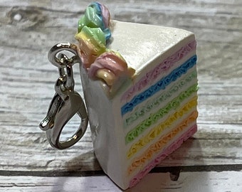 Miniature rainbow layer cake with rainbow swirl frosting charm/pendant kawaii miniature food