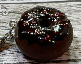 Miniature chocolate donut with rainbow sprinkles charm/pendant