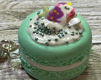 Mint Macaron with Unicorn, sprinkles and star charm/pendant