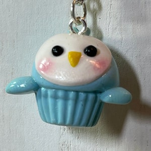 Handmade Blue Penguin Cupcake Charm: Kawaii Polymer Clay Pendant