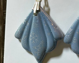 Periwinkle shimmery snowflake pattern lotus shaped earrings jewelry  Christmas gift