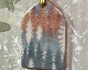 Shimmering pastel mica pine forest arch pendant and earring set