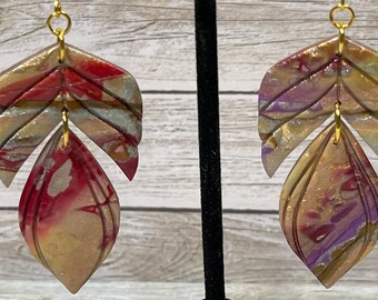 Valentine’s Day Love jewelry drop leaf earrings gift for her red pink gold