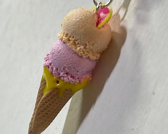 Miniature citrus ice cream cone charm with tiny grapefruit slices kawaii food