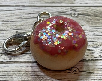 Miniature dark pink icing with glitter donut charm kawaii food