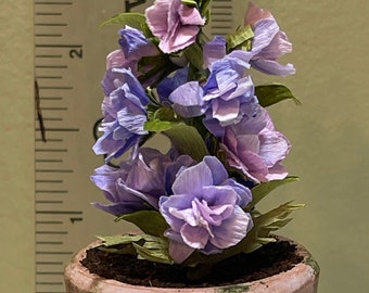 1:12 1/6 scale miniature dollhouse garden flower blue/purple Delphinium plant in terra cotta pot